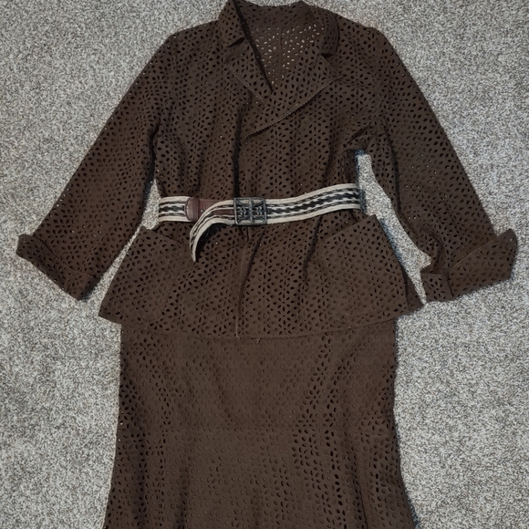 Vintage Size XL Skirt & Open front Jacket Brown open work embroidery Johnny Was? - Picture 15 of 15